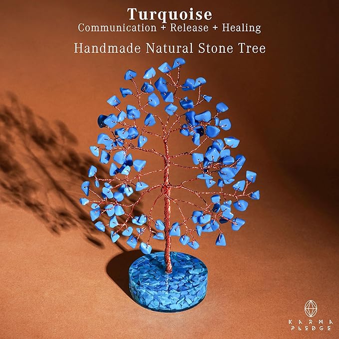 Crystal Tree for Home and Office Decor, Turquoise Chakra Healing Stones Handmade Feng Shui Bonsai Tree of Life for Positive Energy, Money, Good Luck, Christmas Decor, Birthday Gifts for Women, Mom