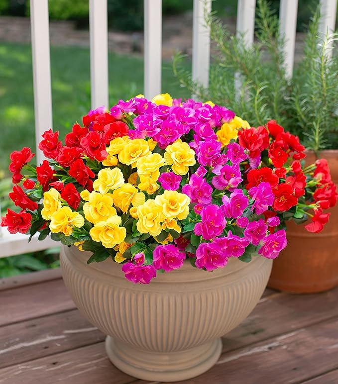 Ivydale Artificial Faux Flowers Plants for Outdoor Outside for Spring Decor,Fake Silk Colorful Camellia UV Resistant Look Real for Planter Pot Porch Patio Balcony Garden Yard Home, 3 Large Bundles