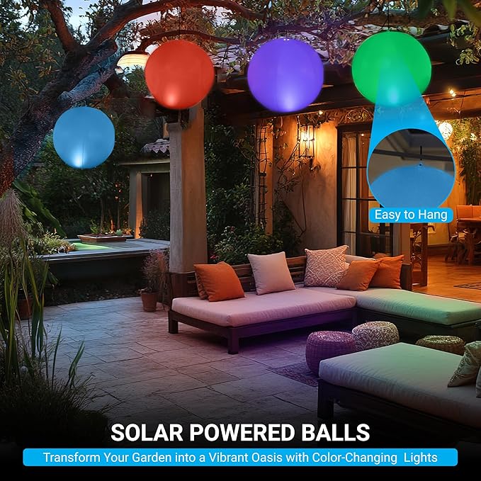 NAYUNA 2 Pack - Solar LED Floating Pool Lights - 14-Inch Inflatable Waterproof Decorative Balls with 16 Color-Changing Glow, Durable and Eco-Friendly for Pools, Patios, Gardens and Events