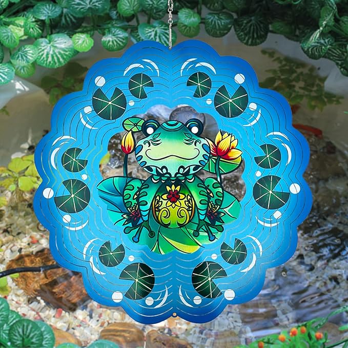 Frog Wind Spinners 3D Hanging Frog Statues Ornament Gifts for Women Mom Grandma,12inch Metal Wind Kinetic Sculpture for Outdoor&Indoor Decor, Yard Art, Garden Decoration