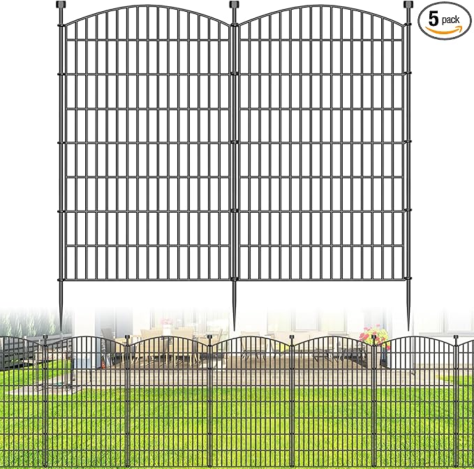 No Dig Decorative Garden Fence 5 Panels, 48 in (H) x 13 ft (L), Dog Fence Outdoor for Yard，Rustproof Metal Animal Barrier Ground Stakes Fencing for Garden, Patio, Flower Bed