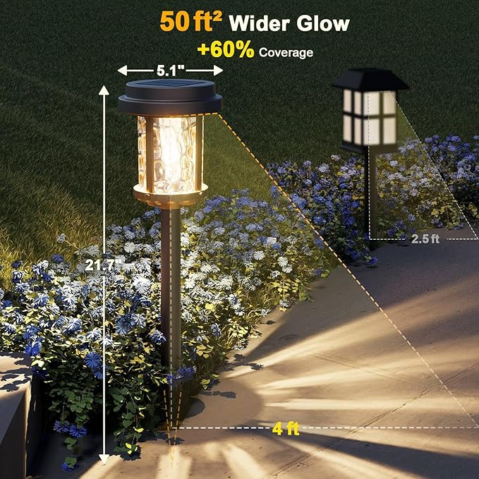 XMCOSY+ Solar Lights Outdoor Waterproof, Solar Pathway Lights, 20 LM LED Glass Water Lens, Solar Powered Landscape Lighting for Garden Path Outside Driveway Walkway Backyard Sidewalk (‎Black & Brown)
