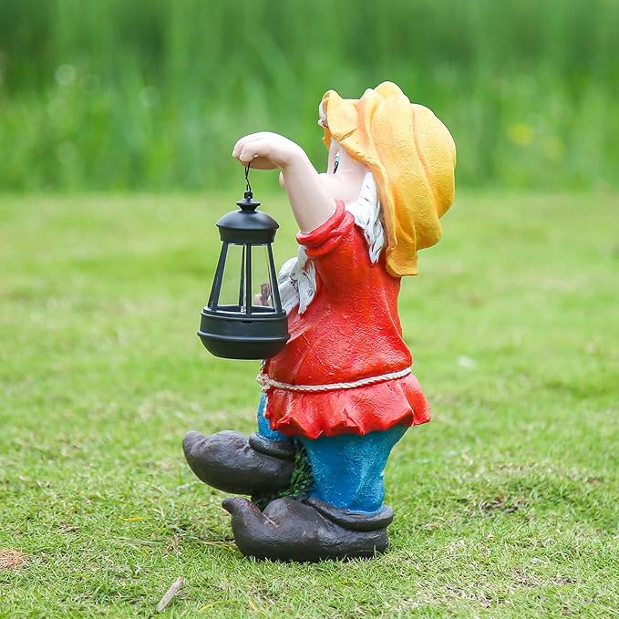 Solar Gnomes Garden Statues.,Mushroom and Solar Lights Lantern,Outdoor Yard Art Decorations for Garden Patio Lawn15.35"*8.66"*7.48"