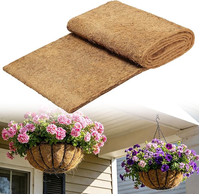 16'' x 120'' Natural Coco Liners for Planters - Coconut Fiber Hanging Basket Liner for Window Box Raised Bed Liner Garden Decoration