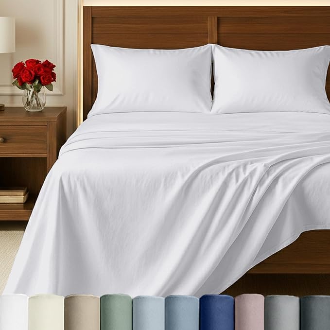 California Design Den 100% Egyptian Cotton Bed Sheets Full, Certified Authentic Luxury, Deep Pocket Full Size Sheets Set, Soft Sateen Breathable Sheets for Hot Sleepers, White Cotton Sheets Full