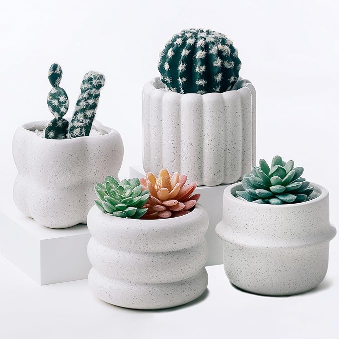 Parlamain Ceramic Succulent Pots Set of 4 Small Planters for Indoor Plants 4x4 Inch Decorative Plant Pots Modern Home Decor