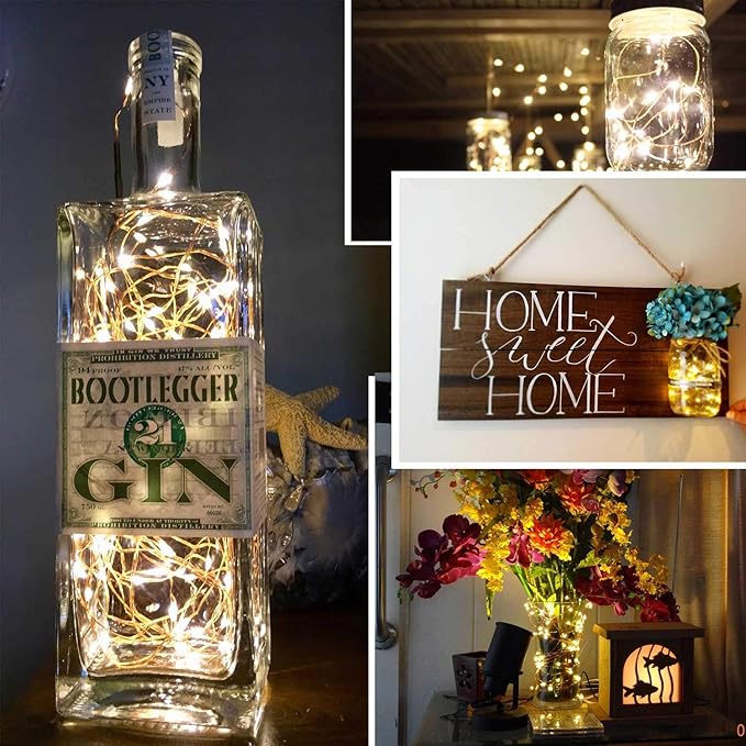 Minetom Fairy Lights Battery Operated, 5 Pack 7 FT 20 LED Fairy Lights with Timer, String Light Battery Powered, Silver Wire Christmas Light for Bedroom Party Wedding Decorations, Warm White