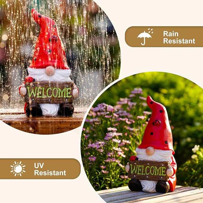 Gnome Garden Decor Statue Solar Welcome Decorations for Yard Lawn Outside with Lights Outdoor Decorations for Balcnoy