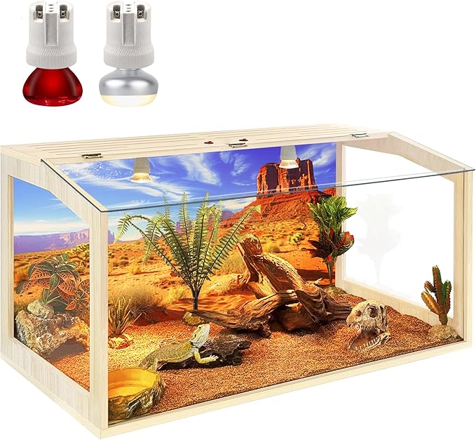 PROLEE Tempered Glass Bearded Dragon Tank,Reptile Tank with Clear Window View, Anti-Scratch Lizard Tank,Spacious Reptile Enclosure for Snakes, Lguanas, Chameleons