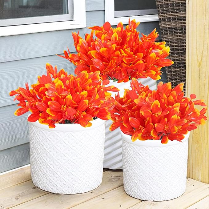 RECUTMS Artificial Fall Flowers Bundle UV Resistant No Fade Faux Autumn Plants for Outdoor Indoor Decor Wedding Home Garden Fireplace Décor Realistic Fake Greenery (Golden Yellow)
