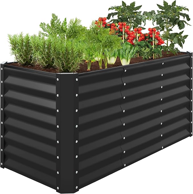 Best Choice Products 4x2x2ft Outdoor Metal Raised Garden Bed, Deep Root Planter Box for Vegetables, Flowers, Herbs w/ 119 Gallon Capacity - Black