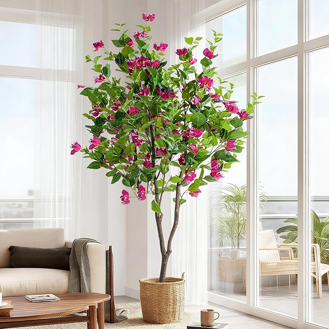 6FT Artificial Bougainvillea Tree Artificial Tree Tall Potted Fake Bougainvillea Trees for Outdoor Indoor Lifelike Potted Faux Plants with Wood Trunk and Flowers Office Wedding Home Decor