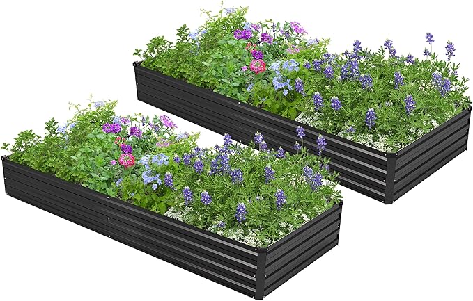 Easllre 2PCS 7x3x1ft Galvanized Raised Garden Bed Kit, Galvanized Planter Raised Garden Boxes Outdoor, Large Metal Raised Garden Beds for Vegetables,Black