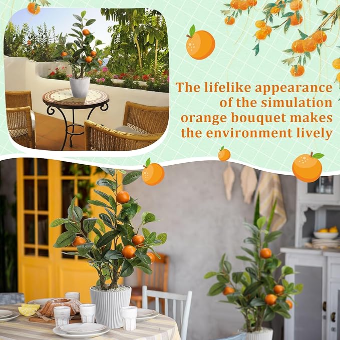 2 Pack Artificial Orange Potted Plants 19.7 Inches Fake Orange Tree Simulation Realistic Fruit Plant with Pot Faux Tree Indoor Decoration for Home Office Living Room Table Desk
