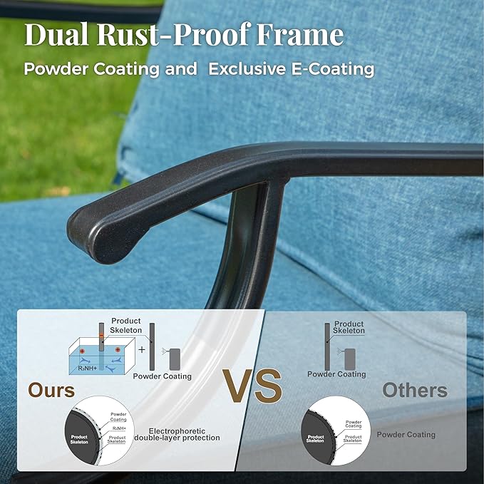 Patio Chairs Set of 2, High Back Outdoor Patio Metal Chairs with 5.75" Thick Cushions for Bistro Balcony Porch Deck and Yard, Navy Blue
