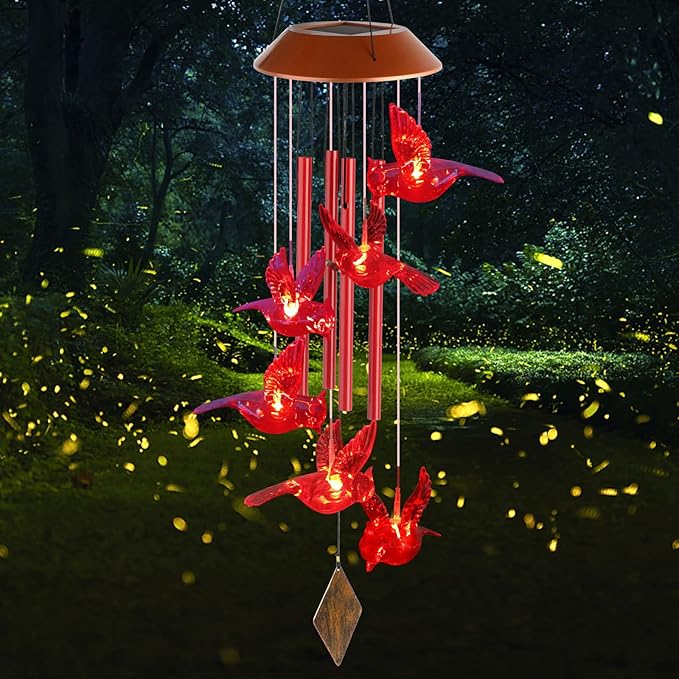Cardinal Wind Chimes for Outside Mother Gift Red Cardinal Gifts for Women Memorial Chimes for Mom Solar Red Bird Solar Lights for Loss of Loved One Garden Cardinal Decor