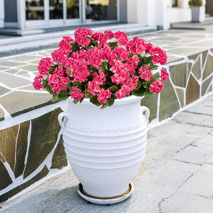 Uqueeten 4pcs Fake Flower Artificial Geranium,Artificial Flowers for Outdoors, Geraniums Artificial Flowers Realistic,Artificial Geraniums for Outdoors Fake Plant Decoration 14.4"(Rose Red)