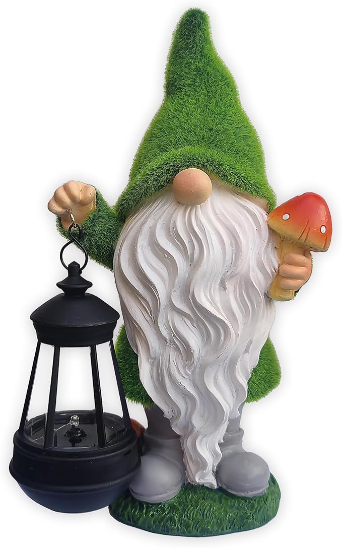 Qobumy Gnomes Solar Garden Statues,Resin Gnome Figurine Decorations Holding Mushroom and Solar Lights Lantern, Outdoor Figurines Lawn Garden Statue Decor Art for Lawn,Yard, Balcony Ornament.