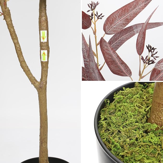 Briful 4ft Artificial Eucalyptus Tree in Black Pot, Realistic Silk Potted Floor Plant Eucalyptus Plant for Home Decor Indoor Outdoor Patio Office, Burgundy Leaf
