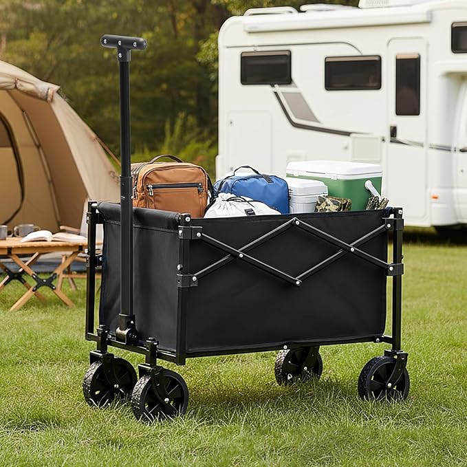 NEWBULIG Collapsible Wagon Cart, Foldable Beach Wagon with Wheels - Lightweight Foldable Utility Cart, Easy to Carry for Grocery Shopping, Garden & Camping