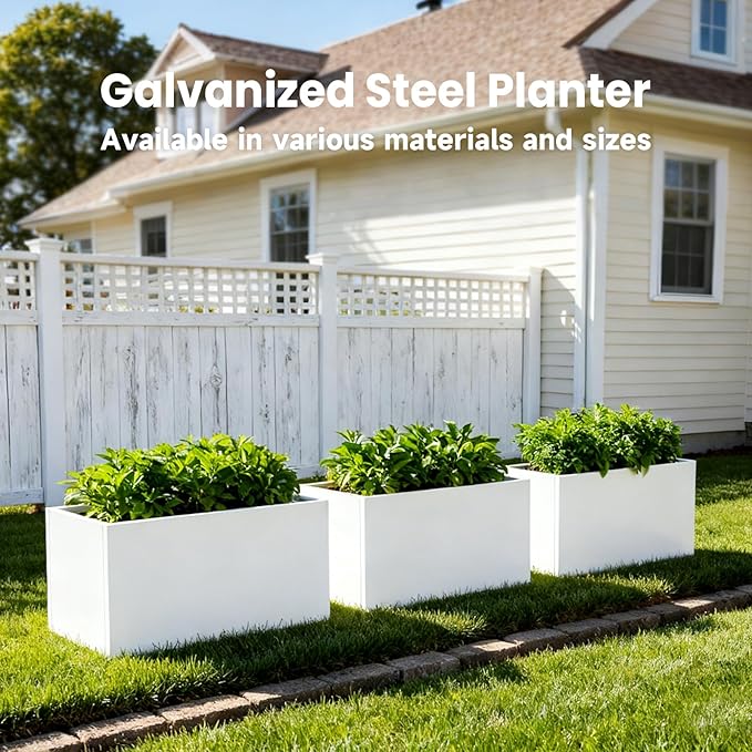 GZGNEEVL Metal Rectangular Planter White Steel Rectangle Planter Box 36" L x 12" W x 16" H Outdoor Indoor Galvanized Steel Large Planters Modern Commercial Residential for Plants Porch Patio