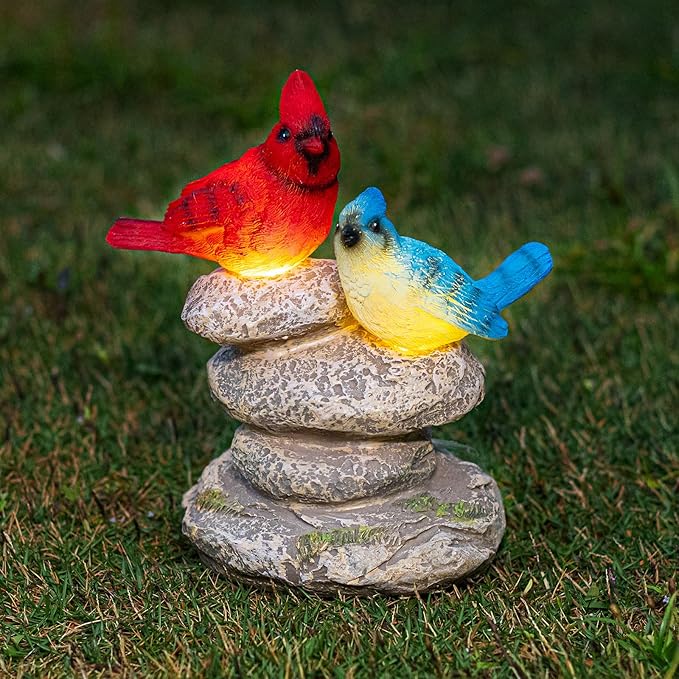Ovewios Solar Garden Statues Outdoor Decor, Garden Sculptures Stones Statue Novelty Birds Figurine Decoration for Patio Yard Porch Art Home Decor