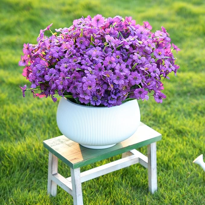 Stymedeca Artificial Flowers for Outdoor Faux Plants for Spring Summer Decoration, UV Resistant Realistic Silk Plastic Fake Flowers Garden Porch Patio Balcony Yard Front Home Decor, 24 Bundles