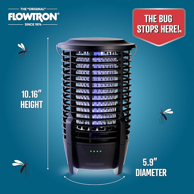 Flowtron Rechargeable Bug Zapper Lamp | 2-in-1 3600mAh Battery Powered LED Light & Insect Killer with USB-C Charging | 2150 Sq Ft Indoor Outdoor Coverage Mosquito Trap for Patio, Camping, Yard, Home