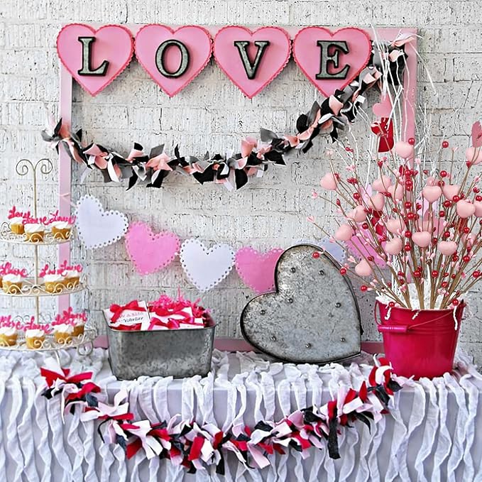4 Pcs Artificial Flowers Berry Stems Valentine’s Day Picks Artificial Berry Flower Stems with Pink Hearts Valentine Floral Picks for Table Centerpiece Anniversary Wedding