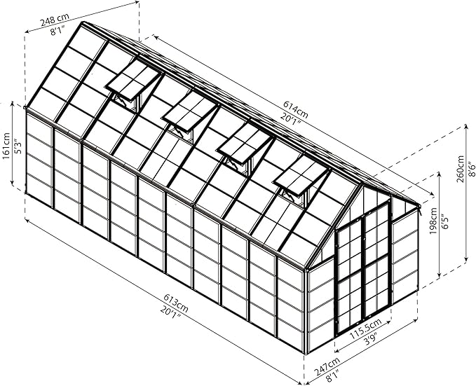 Palram - Canopia Snap & Grow 8 Ft. x 20 Ft. Greenhouse Kit Hobby DIY Walk In Green House Heavy Duty Polycarbonate, Aluminium Frame, with Lockable Door and Vent for Outdoors, Garden, Backyard In Silver