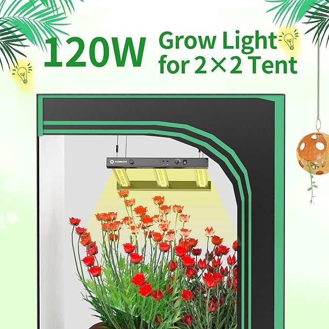 Grow Light FARMLITE Grow Lights for Indoor Plants 120Watts Full Spectrum LED Growing Light Plant Hanging Growing Bar Lamps Seedling Daisy Chain Dimmable Board 2x2ft Coverage