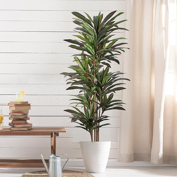FLOWORLD Dracaena Artificial Plant 6ft Red Yucca Silk Tree Faux Plants Indoor Tall Fake House Floor Plants Realistic Artificial Trees for Home Office Decor Indoor Outdoor Housewarming Gift