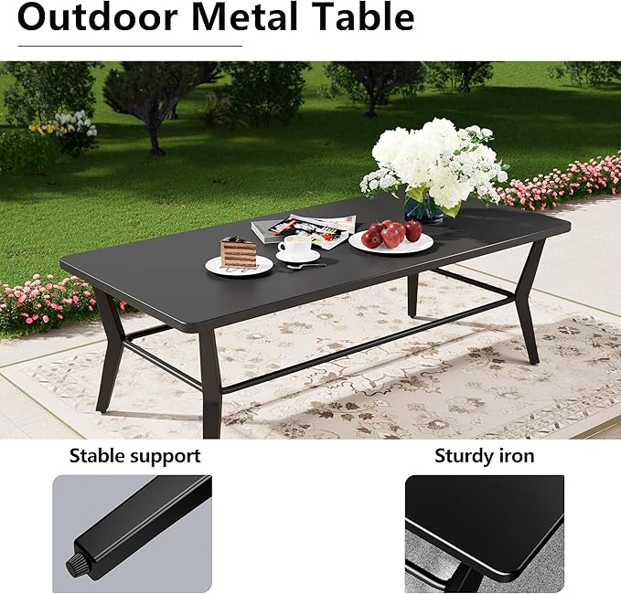 7-Piece Patio Conversation Set, Patio Furniture Set with 4 Stationary & 2 Swivel Chairs with Thick Cushions & a Rectangular All-Iron Coffee Table, Metal Patio Seating Set for lawns, Patio,Sand
