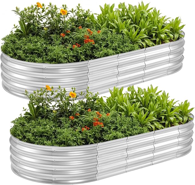 6x3x1FT(2 Pack) Galvanized Planter Raised Beds, Outdoor Metal Raised Garden Bed for Vegetables, Herbs, Flowers (Silver, 6×3×1FT (2-Pack)