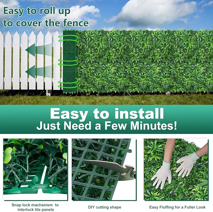 Yangrass Greenery Grass Wall Panels, 40"x120" (33.33 sqft) Artificial Outdoor Ivy Privacy Fence Screen, UV-Anti Faux Boxwood Roll Grass Wall Panels for Garden Patio Balcony Decor