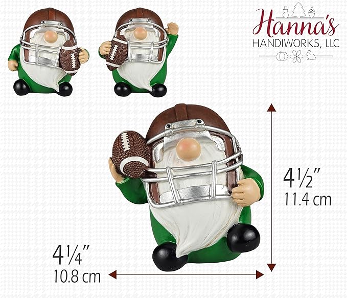 Hanna's Handiworks Little Football Rugby Gnomes - Resin Statues Home Decor for Indoor Tabletop or Outdoor Covered Garden - Sports-Theme Figurine for Centerpiece Display, Parties, Gifts - Set of 3