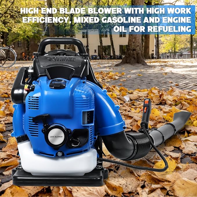 75.6CC Backpack Leaf Blower, 750CFM 205MPH 4-Stroke Engine Gas Leaf Blower Back Pack Leaf Blowers Gas Leaf & Snow Blower for Lawn, Garden & Commercial Use Blue BBX9900