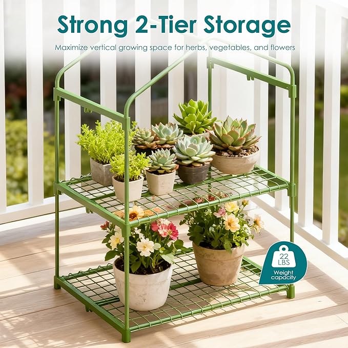 Twira 2-Tier Mini Greenhouse Outdoor, Portable Small Greenhouses for Winter, PE-Coated Metal Frame & PVC Cover Green House for Outside Plants, Indoor Greenhouse Women Men Gardening Gifts 2.3x1.6x3ft