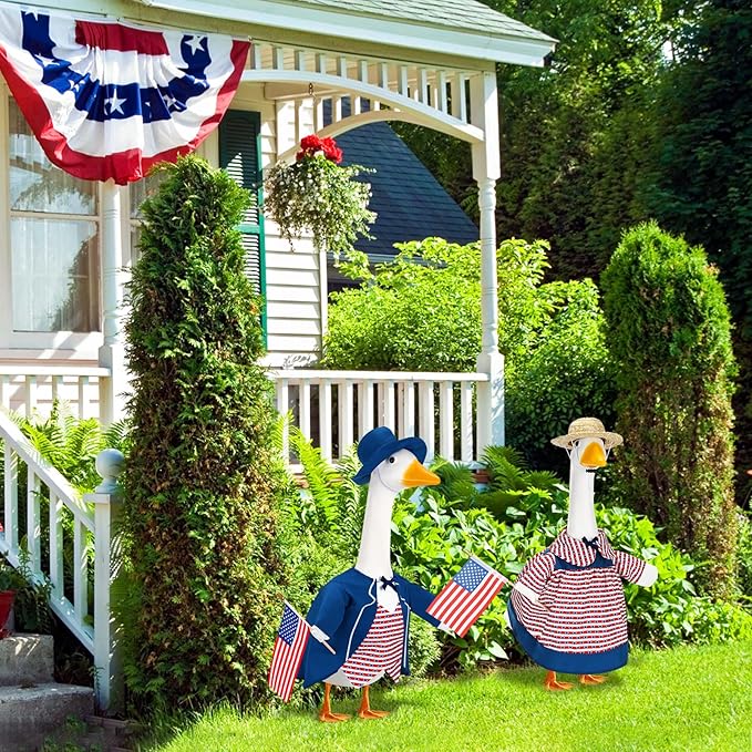2 Set 4th of July Goose Outfit Lawn Porch Goose Clothes Plastic Goose Lawn Goose Clothing Independence Day Goose Outfit for Patriotic Outdoor Patio Yard Lawn Art Decoration(Stylish)
