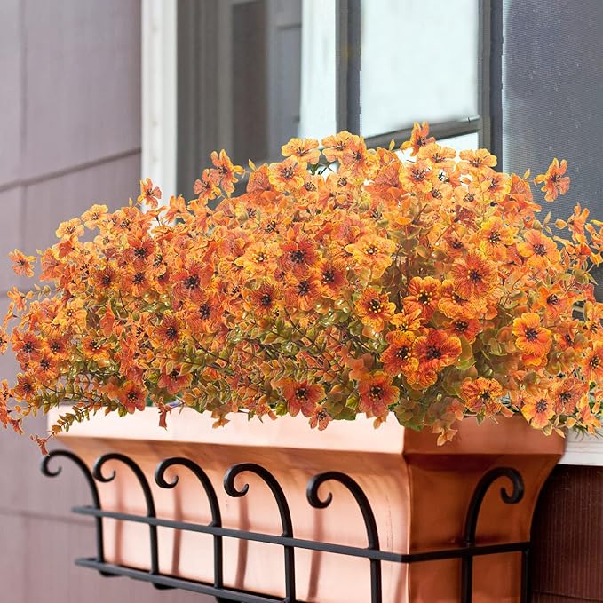 Grunyia 10 Bundles Artificial Fall Flowers Outdoor UV Resistant Fake Flowers