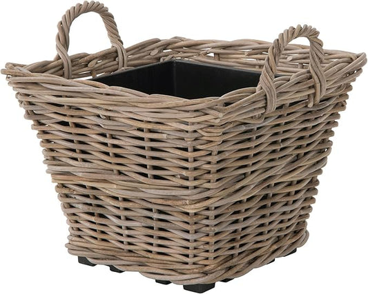 Kouboo Square Rattan Planter Basket with Handles 625 Gallon Capacity Plastic Pot Liner with Drain Holes Included No Saucer Indoor and Outdoor Use