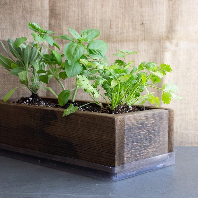 Handy Pantry Reclaimed Barnwood Style Planter Box - Rich Brown - Rustic Look - Flower, Herb & House Plant Garden Barn Wood Windowsill Planter with Drip Tray
