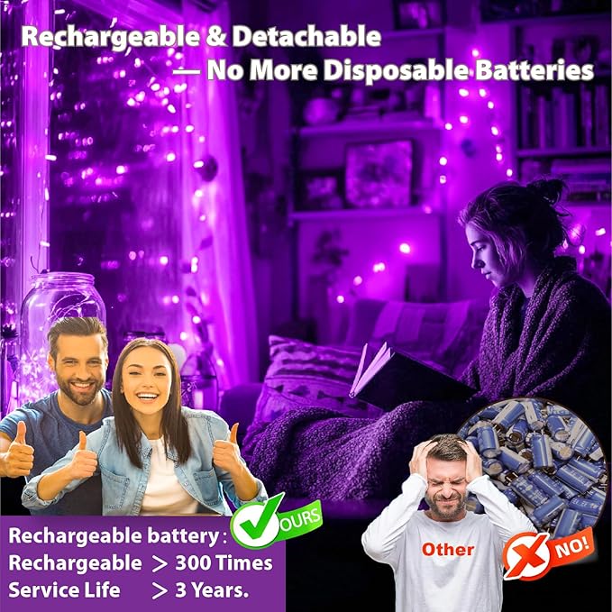 HXWEIYE 6 Pack Rechargeable Fairy Lights Battery Operated with Remote & DIY Timer, 7ft 20LED Mini Twinkle String Light for Mason Jar DIY Wedding Table Centerpieces Party Bedroom Christmas (Purple)