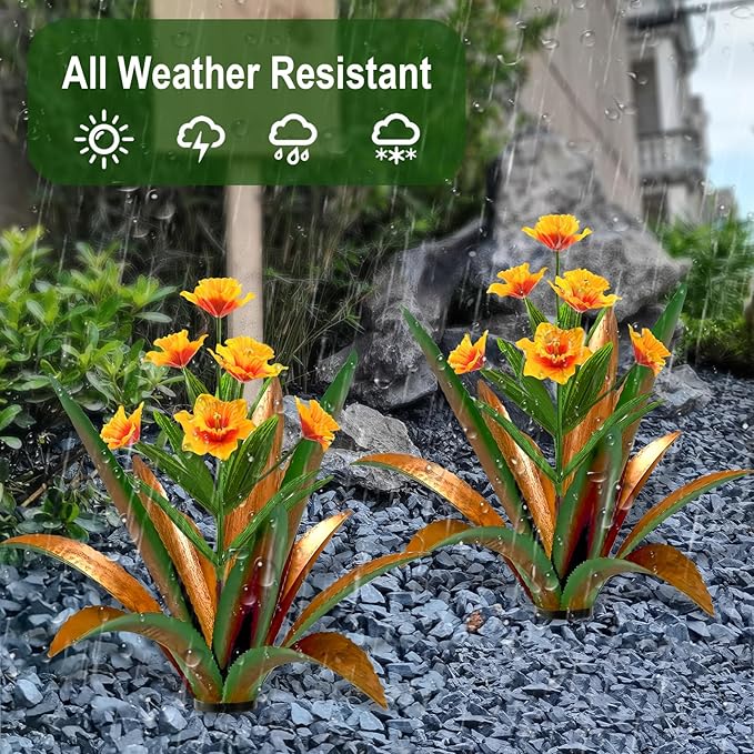 TOMBABY Huge Metal Agave Plants Outdoor Decoration Outdoor Garden Decorated with Flowers Mexican Yard Art Plant Garden Gift (Green 2 Pack)