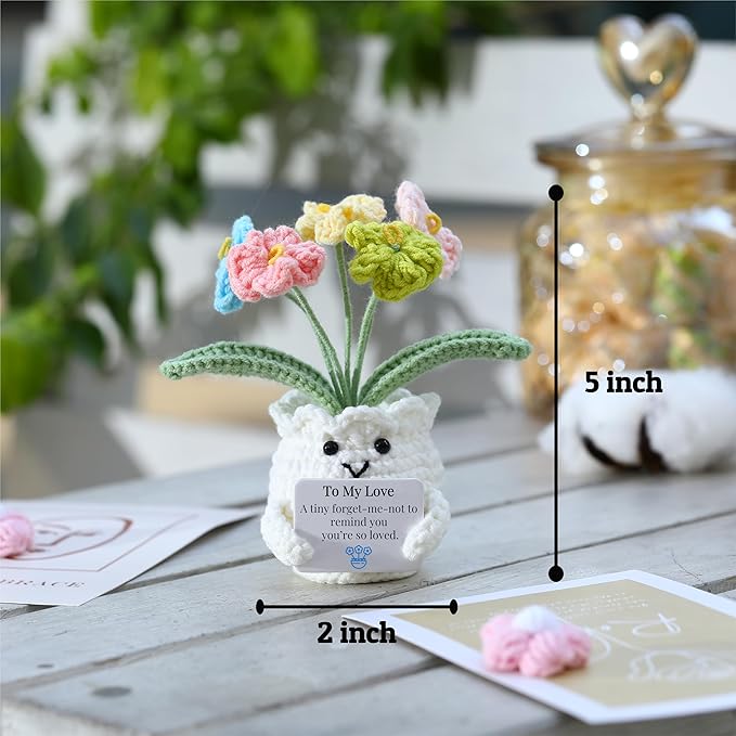 YOOJEE Forget-Me-Not Crochet Gifts for Him Her Boyfriend Girlfriend Birthday to My Love Handmade Valentines Day Flower Plant Gift for Women Men Romantic I Love You Gift for Couples Wife Husband
