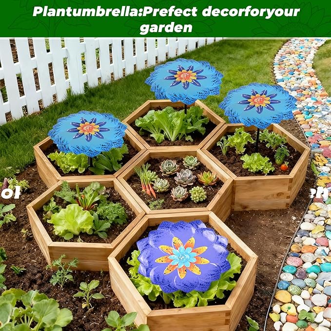 Woskailly 2 Pack Metal Plant Umbrella for Outdoor Small Plants, 12 in Garden Shade Disk for Small Potted, Outdoor Sun Shade Cover for Patio Flowers, Defend Plants From Blazing Sun and Rain