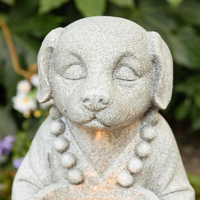 Glitzhome Water Fountain Outdoor, Outdoor Fountain with Lights&Pump, 22" H 2-Tiered Concrete Dog Statue Zen-Style Water Fountain Polyresin Water Feature for Home Patio Garden Backyard Decor