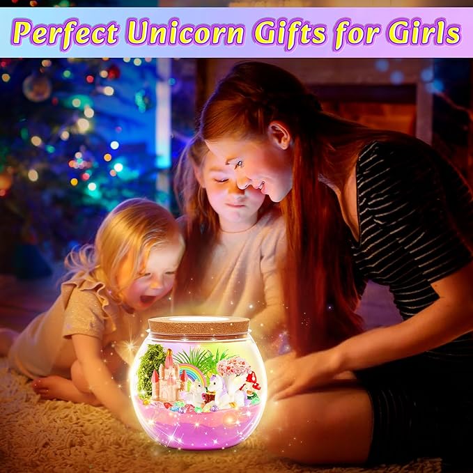 Hannstar Unicorn Terrarium Crafts Kit for Kids-LED Night Light Up & Remote Unicorn Birthday Gifts Toys for Girls Ages5 6 7 8 9 10 Year Old-Christmas Gifts for Girls