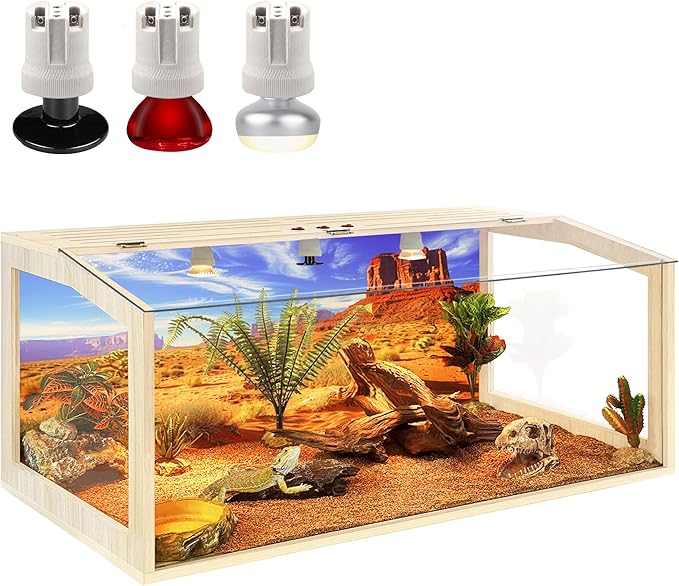 PROLEE Tempered Glass Bearded Dragon Tank,Reptile Tank with Clear Window View, Anti-Scratch Lizard Tank,Spacious Reptile Enclosure for Snakes, Lguanas, Chameleons (Oak, 81Gallons,48"L x 20"W x 20"H)