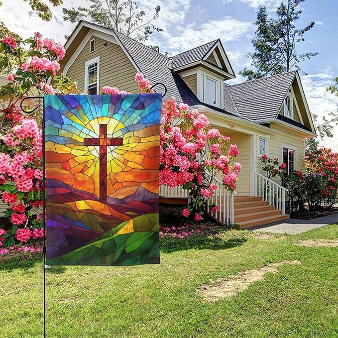 Colorful Glass Garden Flag 12x18 Inch Double Sided All-Weather Polyester Outdoor Flag For Patio Lawn Yard And Garden Welcome Decor